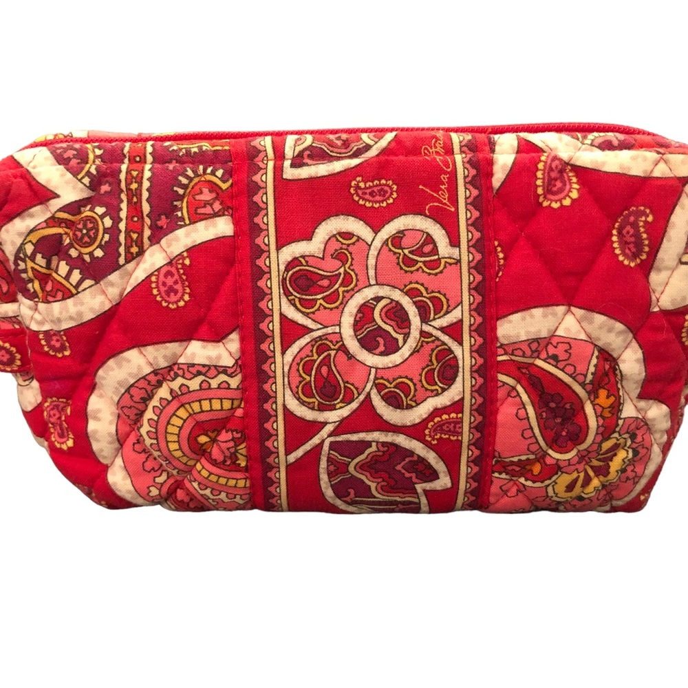 Vera Bradley Red Floral Patterned Lined Zippered Makeup Bag - Picture 5 of 10